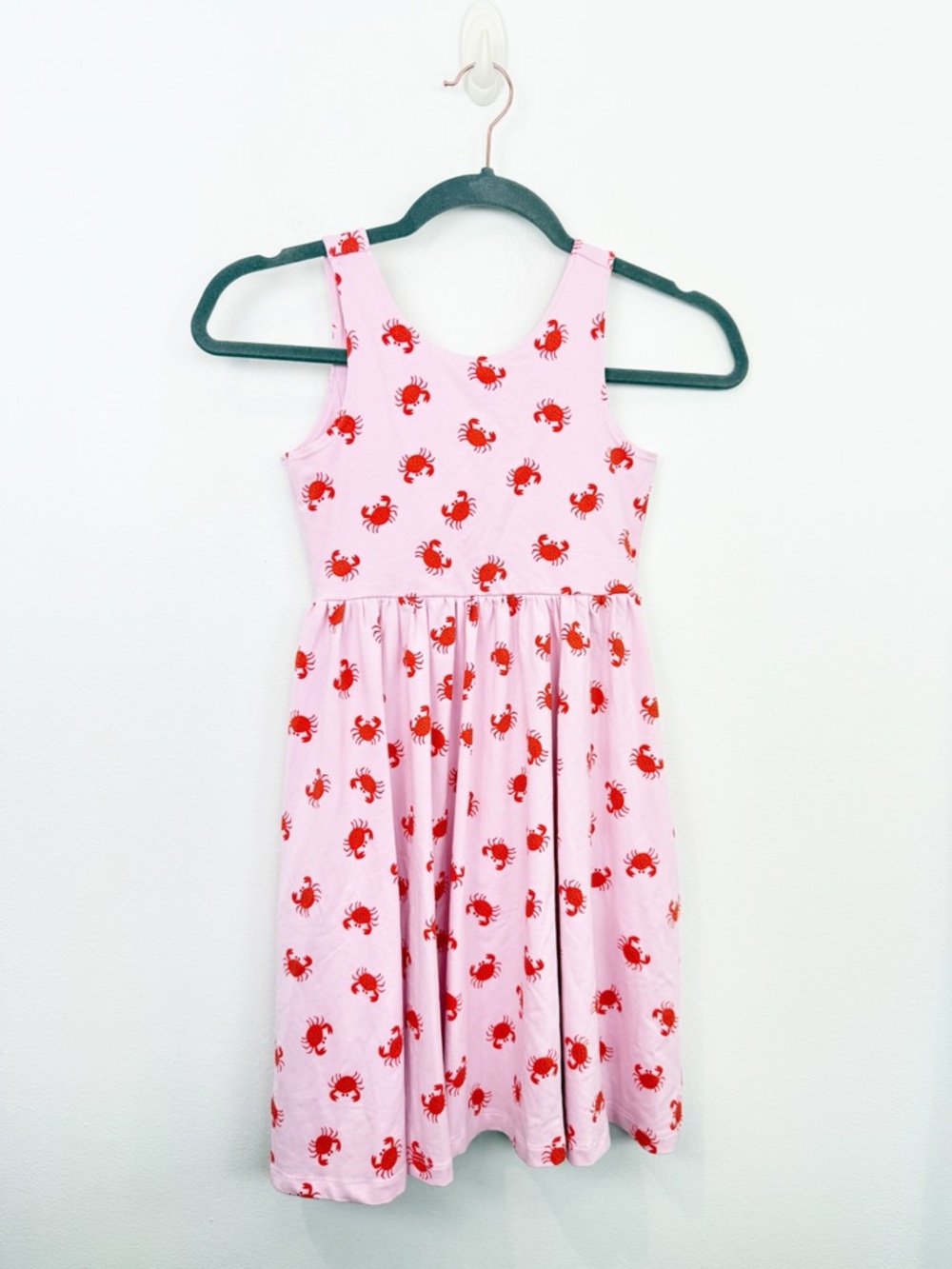 Hanna Andersson Sleeveless Bow Back Skater Dress Pink Crab Print Size 8